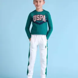 U.S. Polo Assn. Boys White & Green Cotton Solid Trousers-image-79