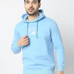 Spykar Blue Regular Fit Hooded Sweatshirt image 1