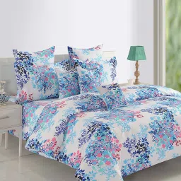 Swayam Floral White 160 TC Cotton Single Bedsheet with 1 Pillow Cover image 1