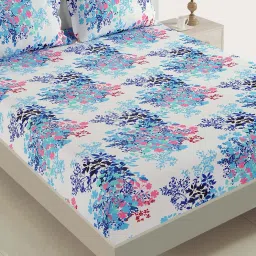 Swayam Floral White 160 TC Cotton Single Bedsheet with 1 Pillow Cover image 2