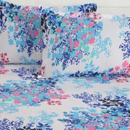 Swayam Floral White 160 TC Cotton Single Bedsheet with 1 Pillow Cover image 3