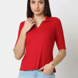 Spykar Red Slim Fit Polo T-Shirt image 1