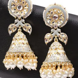Priyaasi Grey Colored Kundan Studded and Beaded Earrings image 1