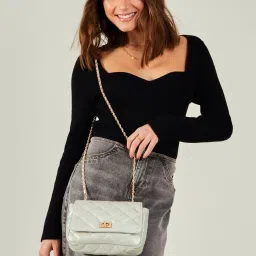 Accessorize London Cream Textured Sling Handbag image 1