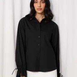 The Souled Store Black Cotton Regular Fit Shirt image 1