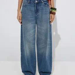 nuon women Nuon by Westside Blue Washed Relaxed-Fit High-Rise Jeans image 1