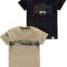 Codez Kids Beige & Black Printed T-Shirt (Pack Of 2) image 1