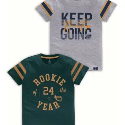 Codez Kids Green & Grey Melange Graphic Print T-Shirt (Pack Of 2) image 1
