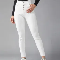 DOLCE CRUDO White Denim Skinny Fit High Rise Jeans-picture-23