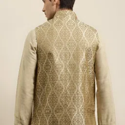 SOJANYA Beige Comfort Fit Jacquard Nehru Jacket image 2