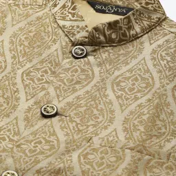 SOJANYA Beige Comfort Fit Jacquard Nehru Jacket image 5