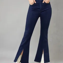 DOLCE CRUDO Dark Blue Denim Regular Fit High Rise Jeans-picture-35