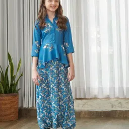 Pasha India Girls Blue Floral Print Jumpsuit-picture-15