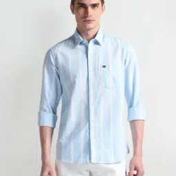 Arrow Sport Light Blue Cotton Slim Fit Striped Shirt-picture-27