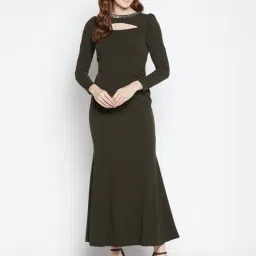 MADAME Olive Green Maxi Dress-image-16