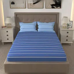 Layers Tuscany Stripes Grey 104 TC Cotton Queen Bed Sheet with 2 Pillow Covers-image-24