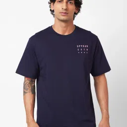 Spykar Navy Loose Fit Printed Oversized Crew T-Shirt image 1