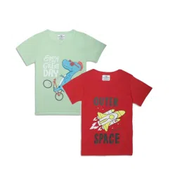 Vimal Jonney Kids Green & Red Printed T-Shirt (Pack of 2) image 1