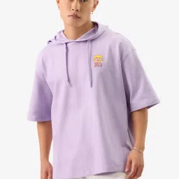 The Souled Store Purple Loose Fit Printed Hooded T-Shirt image 1