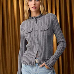 Trendyol Women Ribbed Cardigan with Applique Detail-picture-13