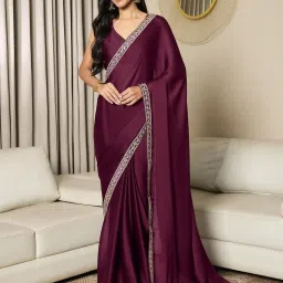 Saree Mall Magenta Satin Embellished Saree with Blouse Piece image 1