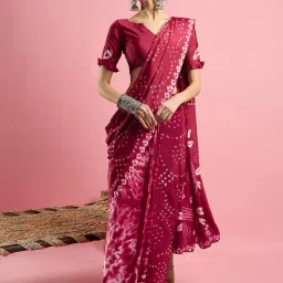 Saree Mall Red Crepe Self Saree with Blouse Piece image 1