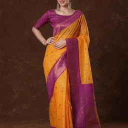 Saree Mall Orange Cotton Self Saree with Blouse Piece image 1