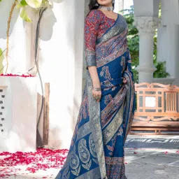 Saree Mall Navy Blue Viscose Self Saree with Blouse Piece image 1