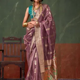 Saree Mall Mauve Organza Self Saree with Blouse Piece image 1