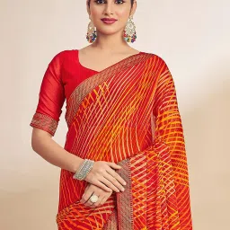 Saree Mall Orange Chiffon Self Saree with Blouse Piece image 1