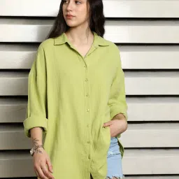 High Star Green Cotton Relaxed Fit Shirt image 1