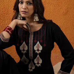 Indo Era Black Regular Fit Embroidered Kurta image 1