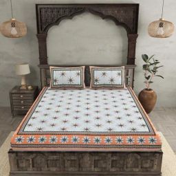 JaipurFabric Peach Cotton 180 TC Double Bedsheet with 2 Pillow Covers-picture-38