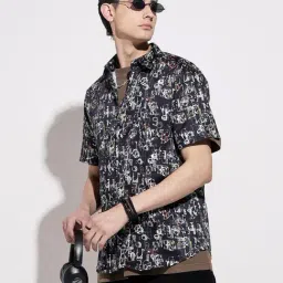 SHOWOFFFF Black Cotton Regular Fit Printed Shirt image 4