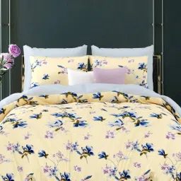 Living Roots Floral Yellow 300 TC Cotton Bedsheet with 2 Pillow Covers image 1