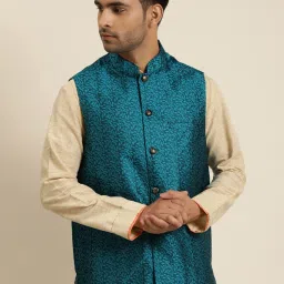 SOJANYA Blue Comfort Fit Embroidered Nehru Jacket image 1