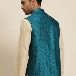 SOJANYA Blue Comfort Fit Embroidered Nehru Jacket image 2
