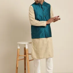 SOJANYA Blue Comfort Fit Embroidered Nehru Jacket image 4