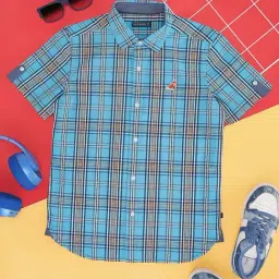 Pantaloons Junior Kids Atoll Blue Cotton Chequered Shirt-picture-38