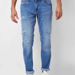 Spykar Blue Cotton Regular Fit Distressed Jeans-picture-41