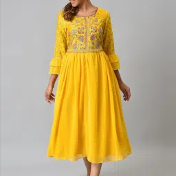 Aurelia Yellow Floral Print A-Line Dress image 5