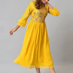 Aurelia Yellow Floral Print A-Line Dress image 4
