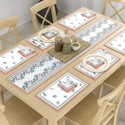 Romee Multicolor Cotton Floral Placemats with Table Runner & Napkins Set image 1