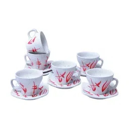 Unravel India Flower Petals Matte Finish White Ceramic Cup & Saucer Set image 4