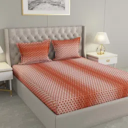 Raymond Home Shubham Orange 120 TC Cotton King Bedsheet with 2 Pillow Covers image 1