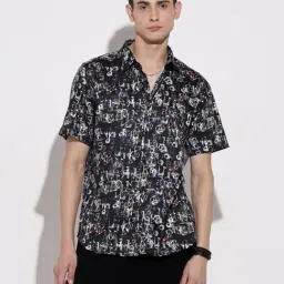 SHOWOFFFF Black Cotton Regular Fit Printed Shirt image 5