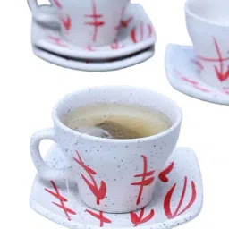 Unravel India Flower Petals Matte Finish White Ceramic Cup & Saucer Set image 3