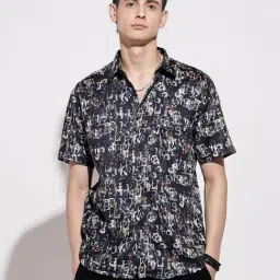 SHOWOFFFF Black Cotton Regular Fit Printed Shirt-image-81