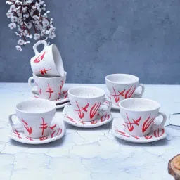 Unravel India Flower Petals Matte Finish White Ceramic Cup & Saucer Set image 2