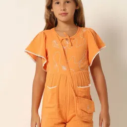 VERO MODA GIRL Orange Cotton Embroidered Playsuit-picture-30